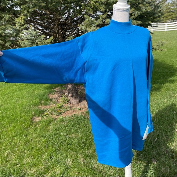 Vintage 80s Lady Wrangler Solid Blue Long High Neck Sweatshirt New Old Stock - Picture 3 of 8